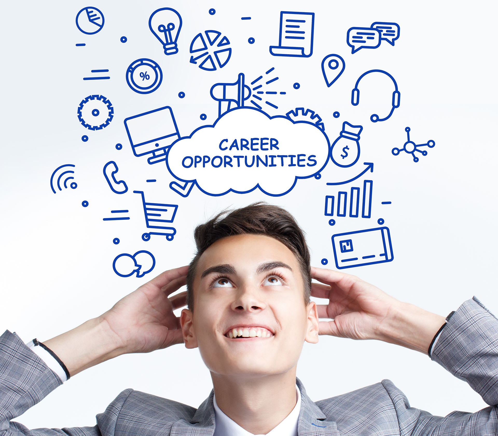 a person looking up with career opportunity ideas